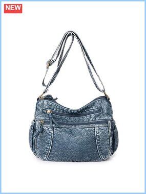Women's Leather Denim Hobo Bag Crossbody Shoulder Tote Handbag Casual Purse